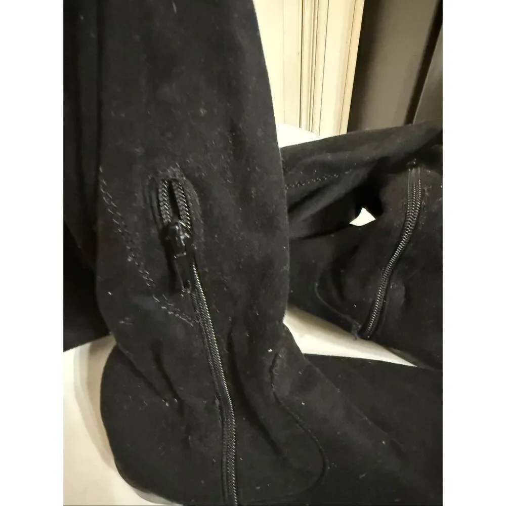 Unisa Women's Faux Suede Tie Back Flat Heel Over the Knee Boots Black Size 7.5